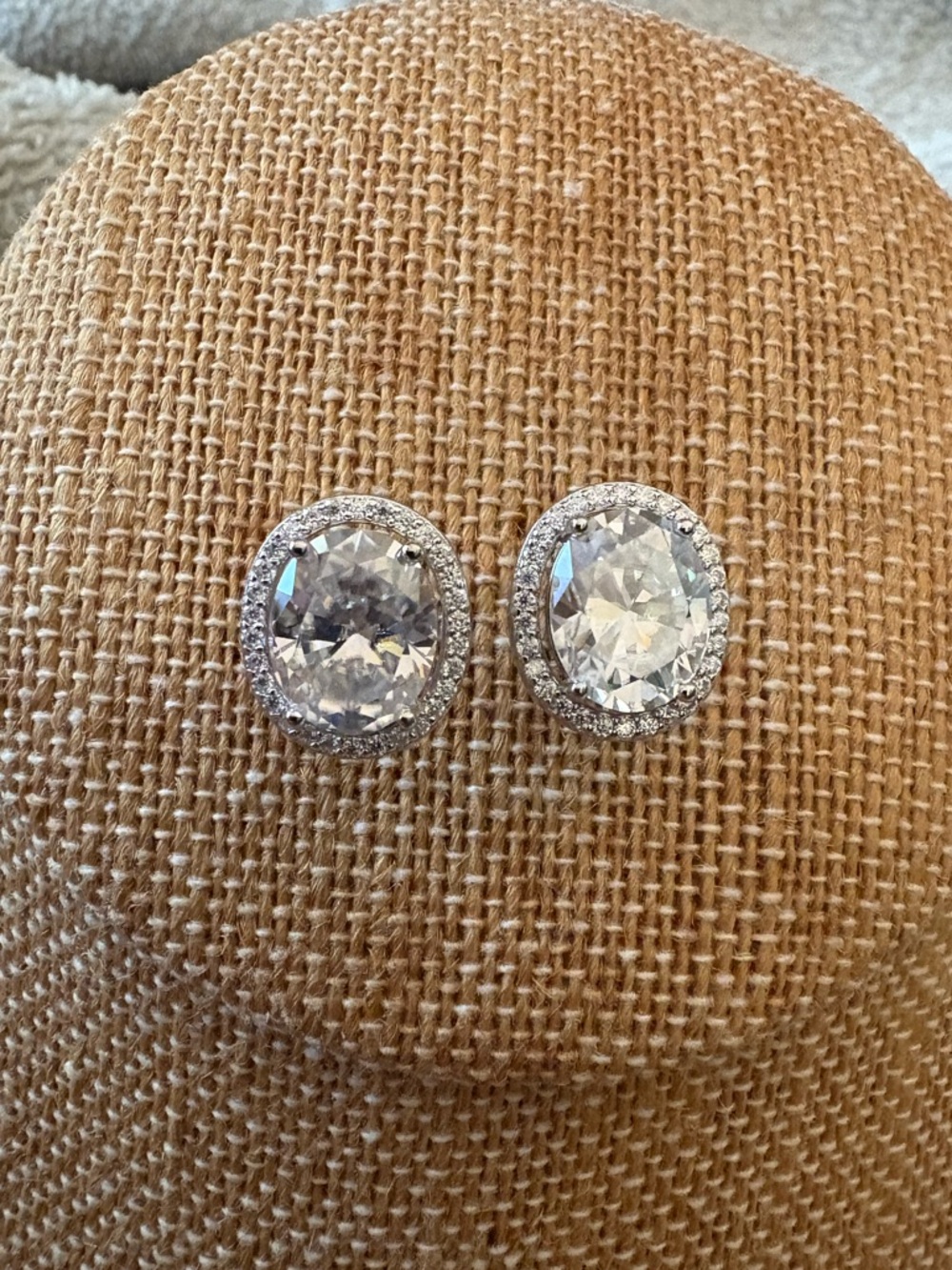 Solid Sterling Silver 6.37 Carat VVSD Moissanite Halo Oval Earrings